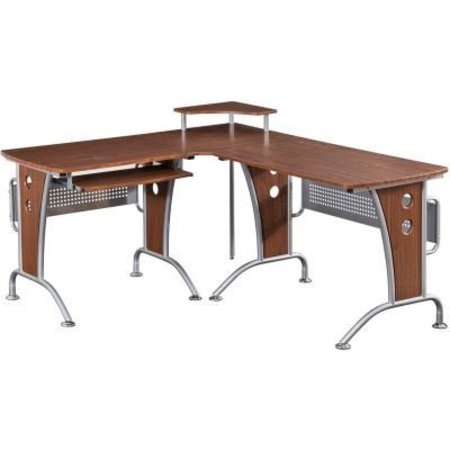 RTA PRODUCTS LLC Techni Mobili Deluxe L-Shaped Computer Desk with Pull Out Keyboard Panel, Mahogany RTA-3806-M615